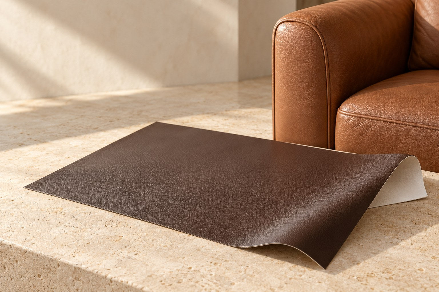 Feuille de simili cuir adhésive brun foncé